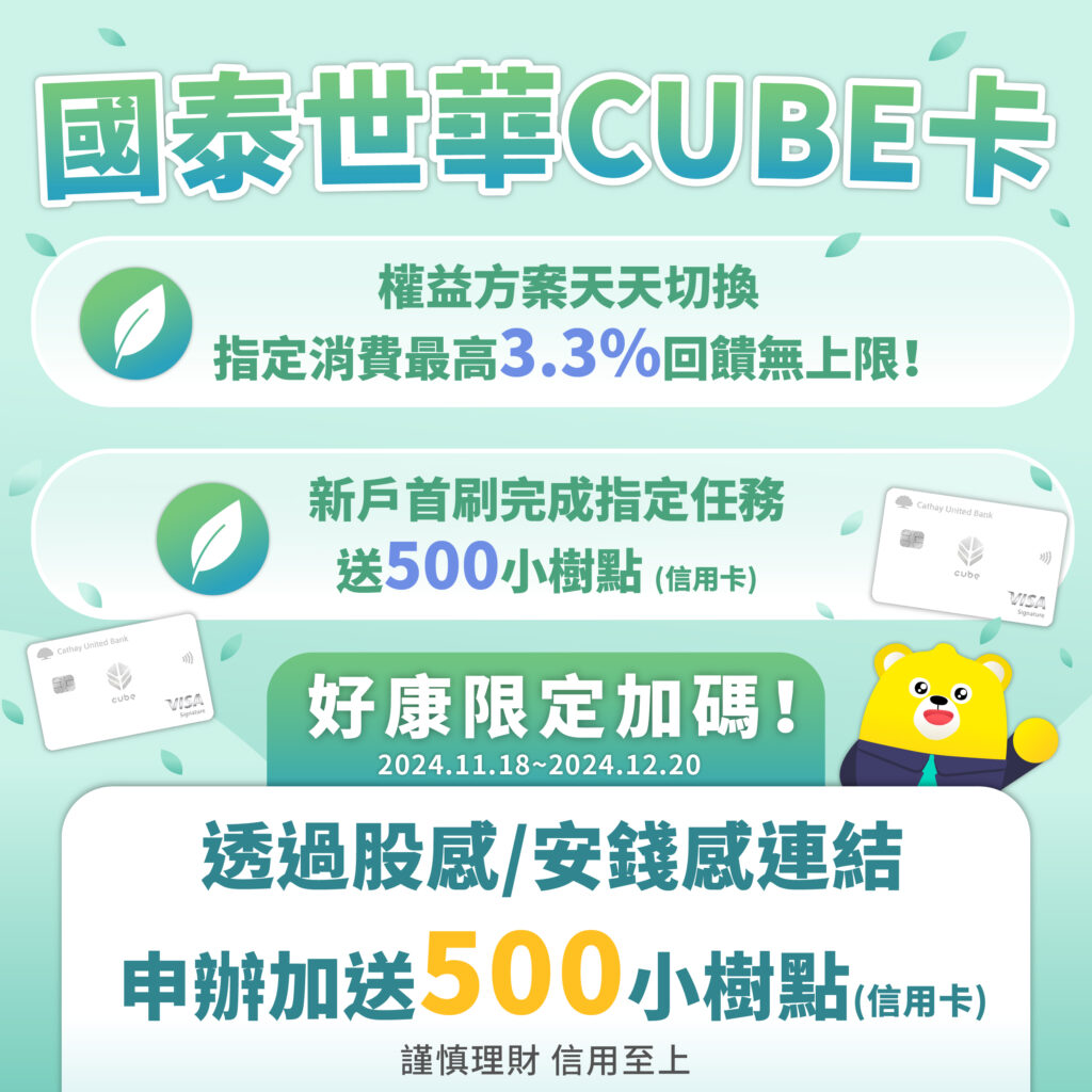 股感/安錢感x國泰世華CUBE卡首刷禮活動